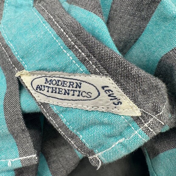 Vintage Levis Button Up Shirt Mens XL Striped Long Sleeve Teal Gray 1980s Taiwan - Picture 6 of 9